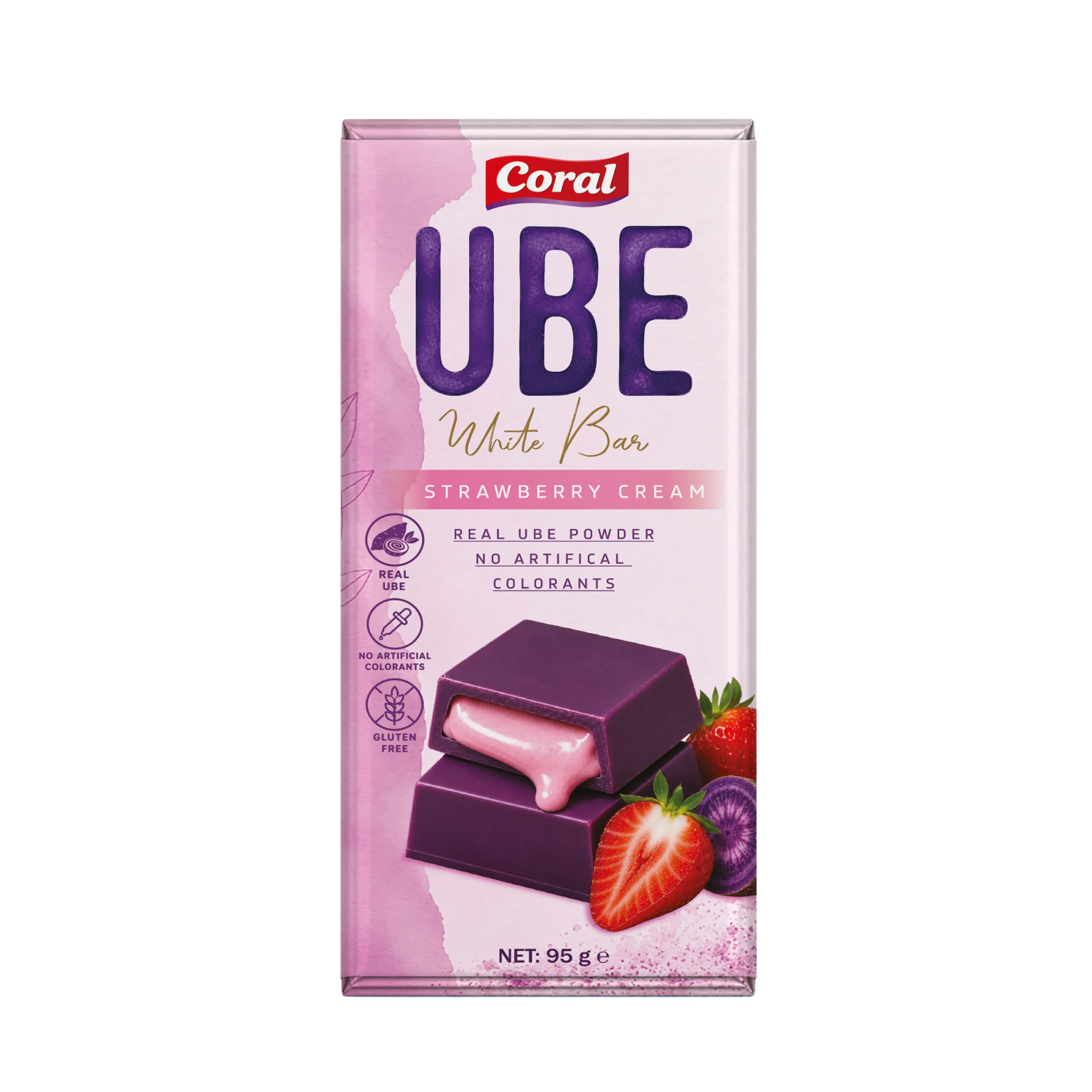 CORAL Ube White Bar with Strawberry Cream Filling 95 G