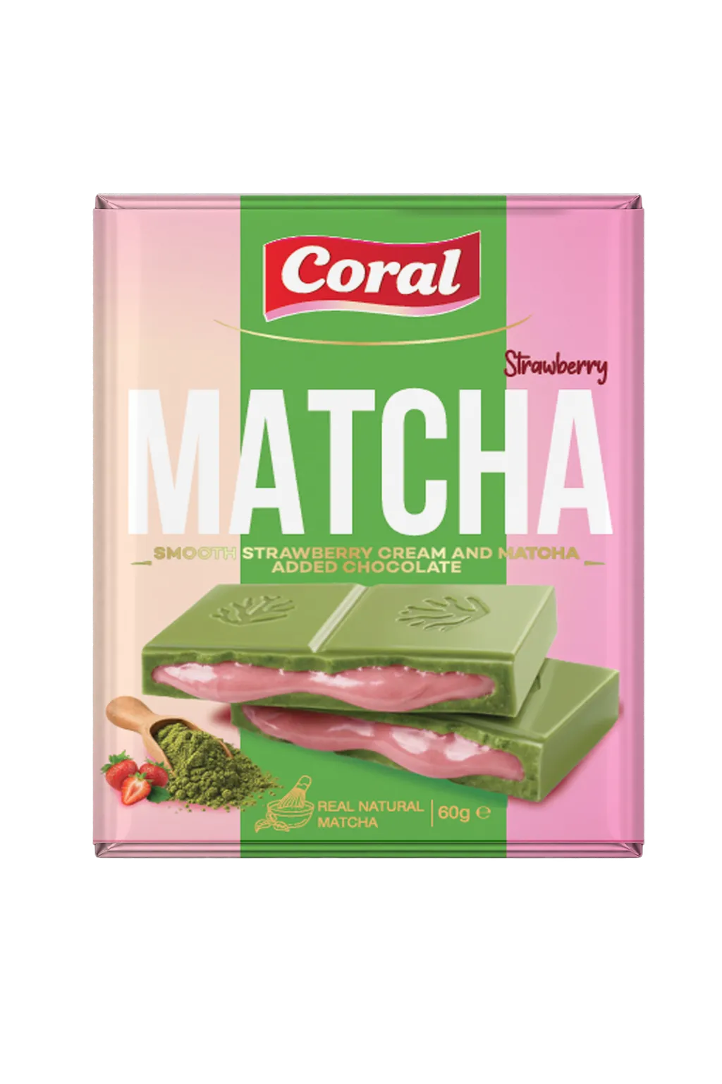 CORAL Matcha Chocolate with Strawberry Cream Filling 60 G