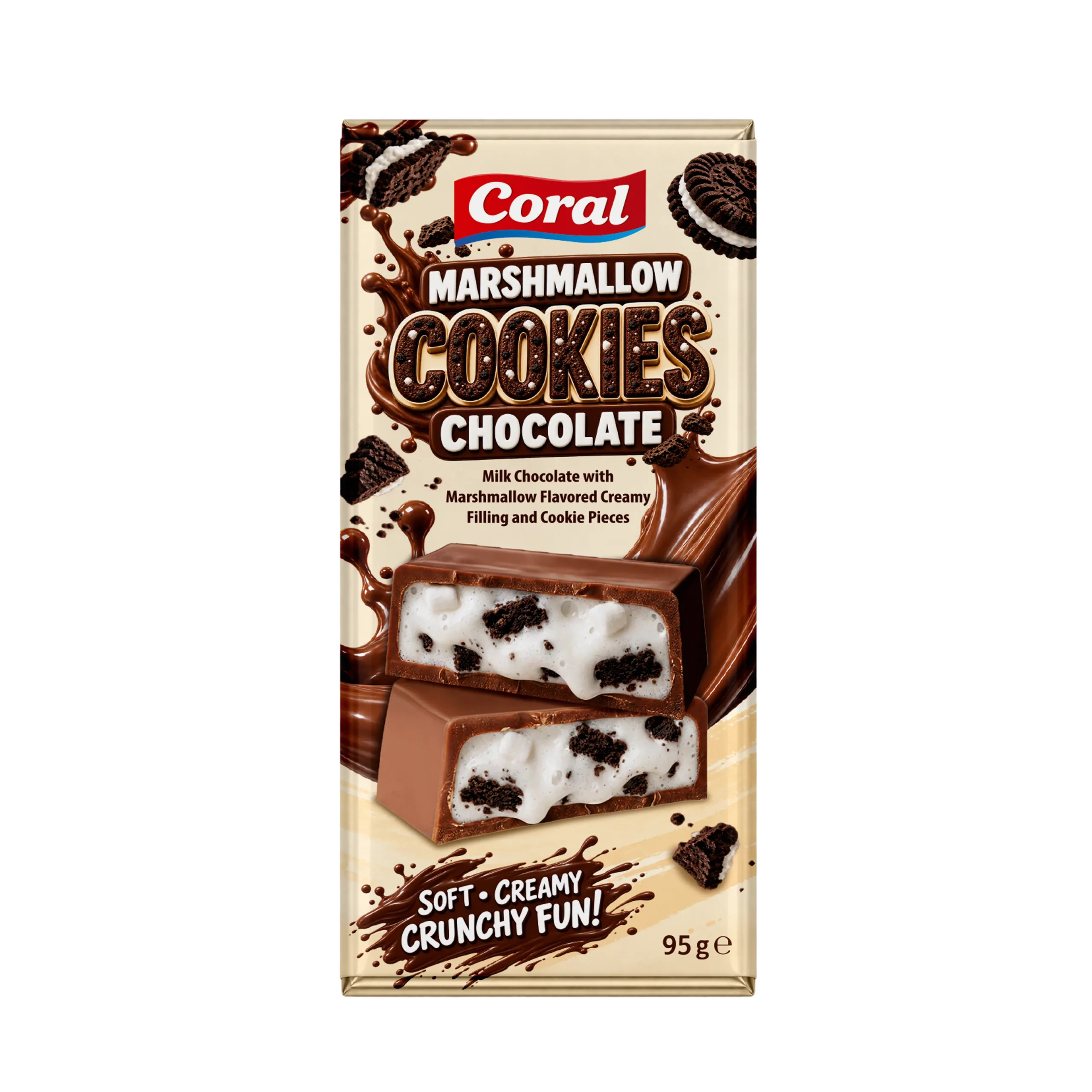 CORAL Milk Chocolate with Cookies and Marshmallow Cream Filling 95 G