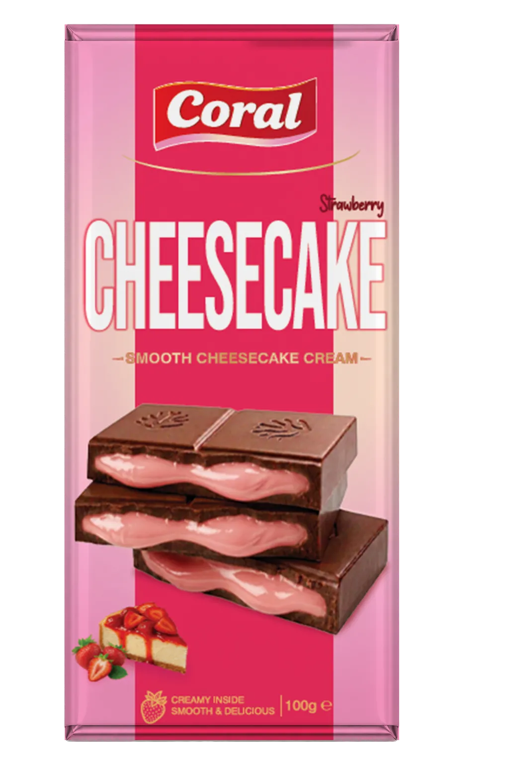 CORAL Milk Chocolate with Strawberry Cheesecake Cream Filling 100 G
