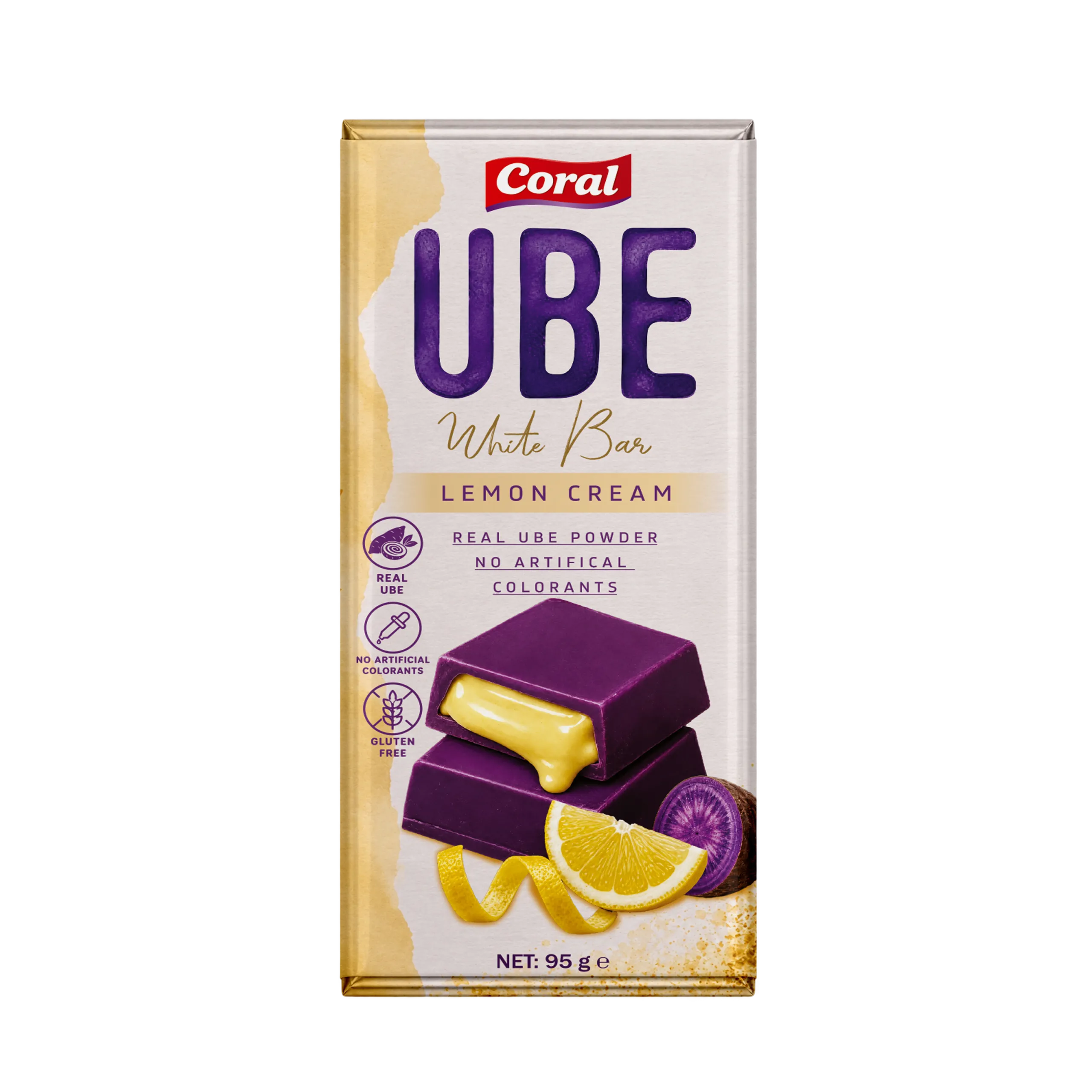 CORAL Ube White Bar with Lemon Cream Filling 95 G
