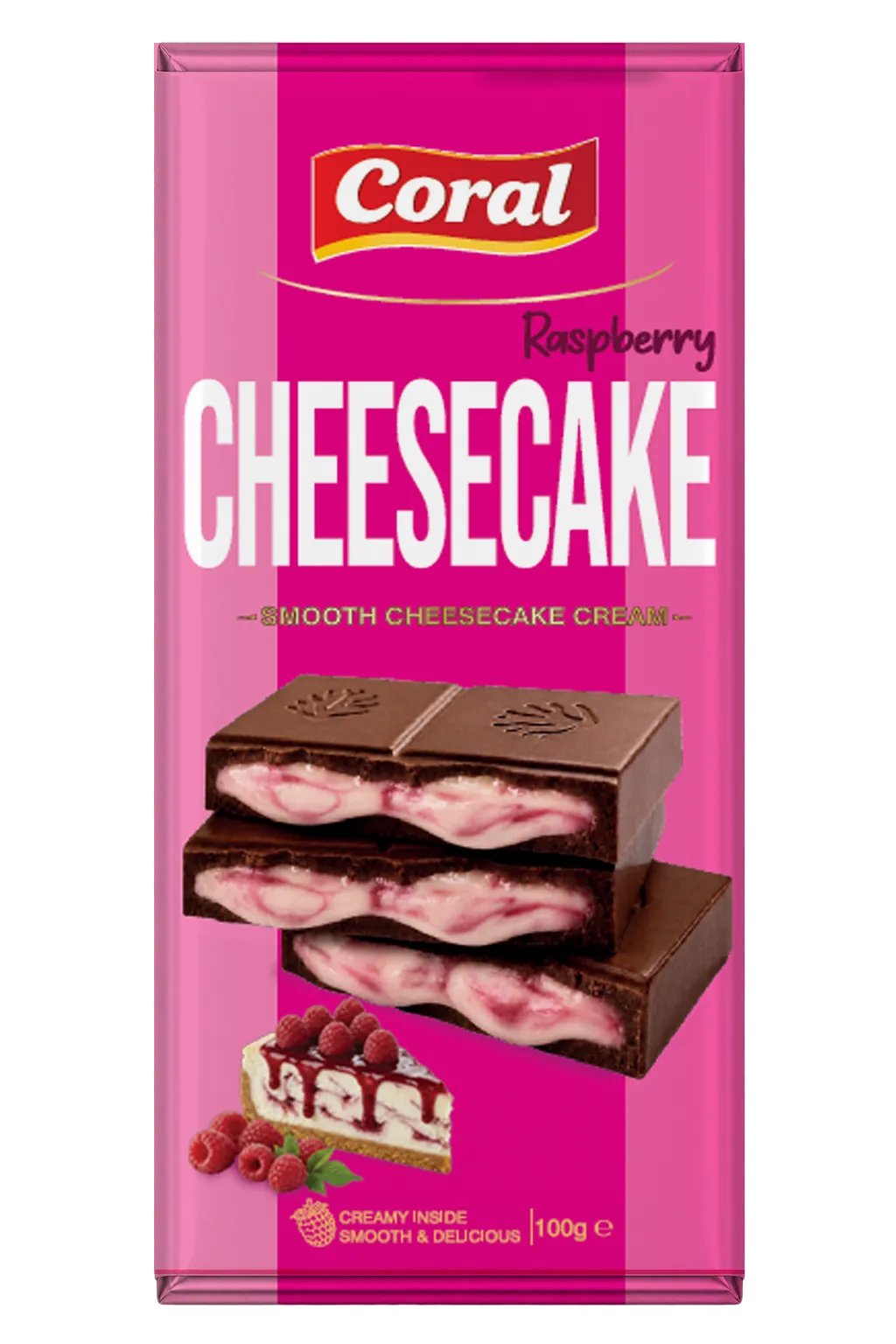 CORAL Milk Chocolate with Raspberry Cheesecake Cream Filling 100 G