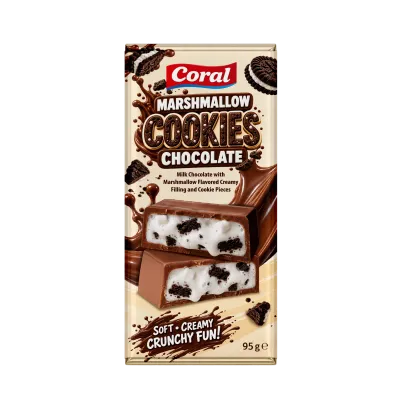 CORAL Milk Chocolate with Cookies and Marshmallow Cream Filling 95 G