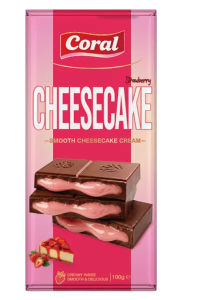 CORAL Milk Chocolate with Strawberry Cheesecake Cream Filling 100 G