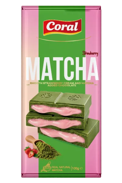 CORAL Matcha Chocolate with Strawberry Cream Filling 100 G