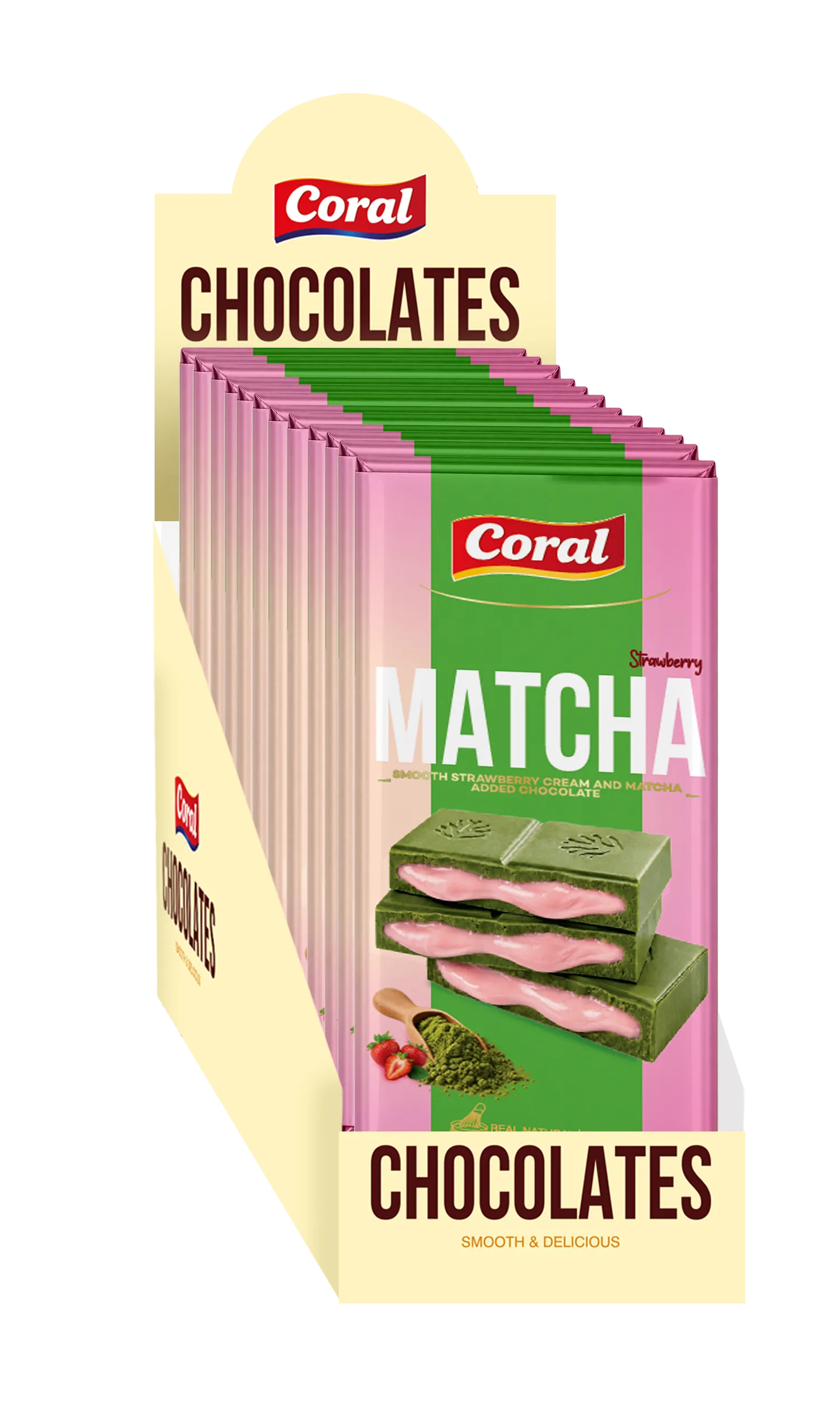 CORAL Matcha Chocolate with Strawberry Cream Filling 100 G